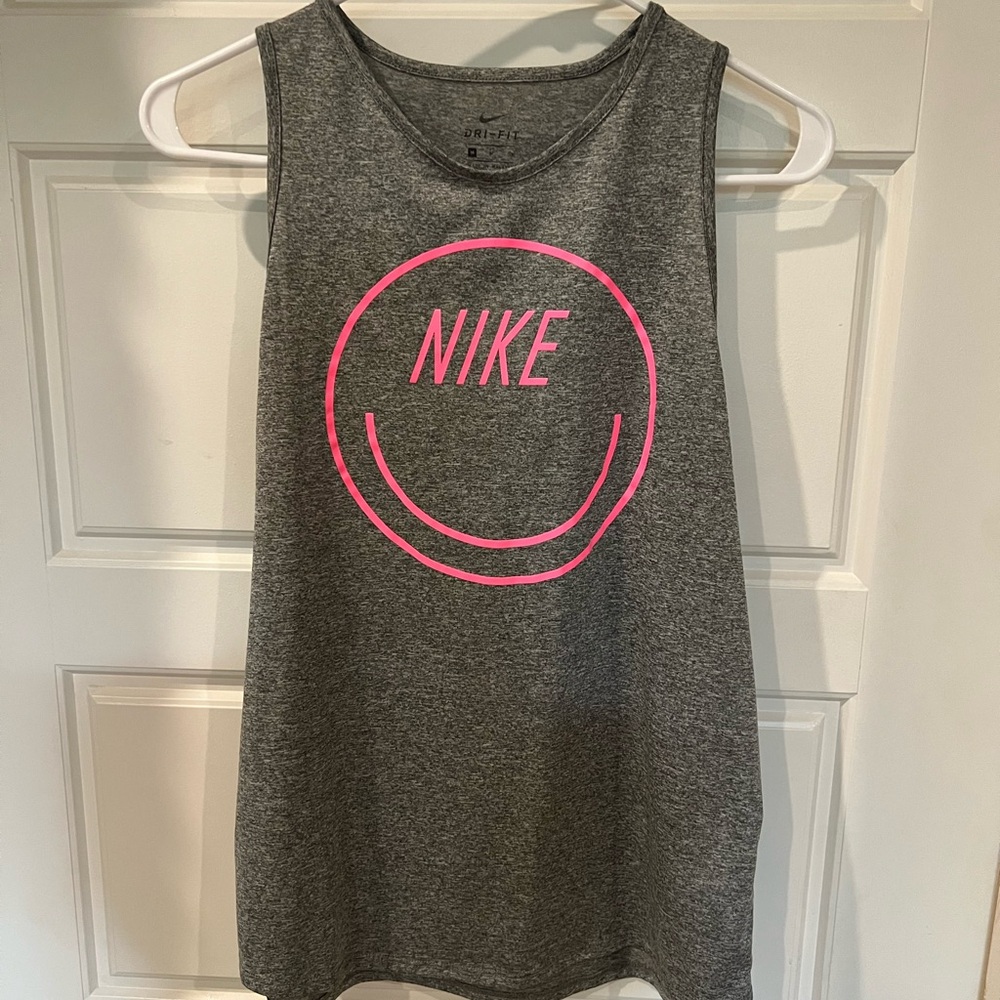 Nike Charcoal Sleeveless Top with Neon Pink Emblem